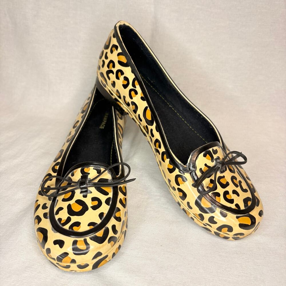 Rampage Leopard Print Ballet Flats Bow Loafers Women's Size 9